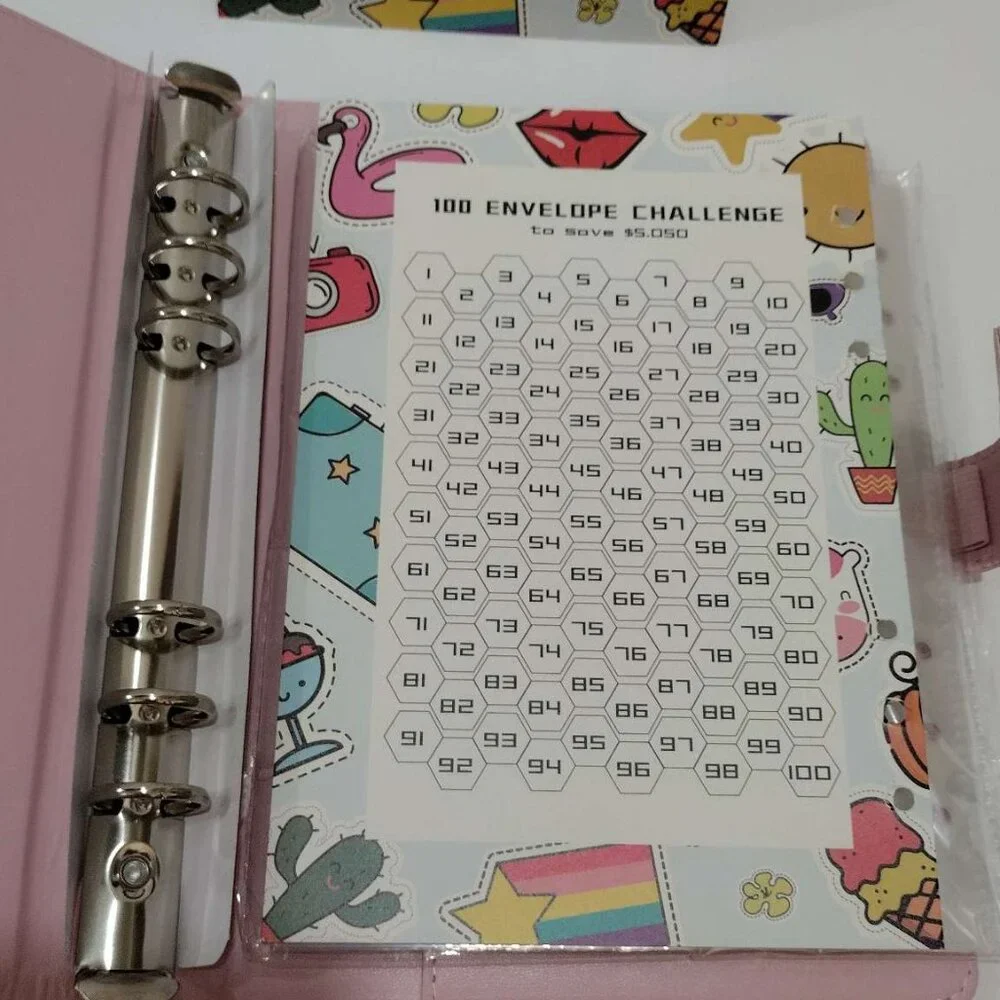 2 pack 100 Envelope Challenge Binder Save $5050 Goals 100 Day Savings Pink